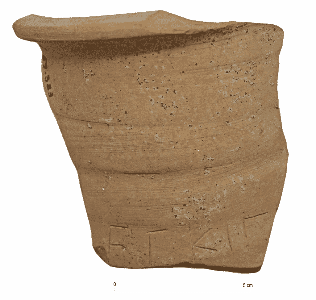 Nom gaulois ΕCΓΙΓ[. Graffite gallo-grec incisé à la pointe sèche sur un fragment du col d’une cruche en céramique à pâte claire récente 1a (Dicocer) (inv. 59.383). Chronologie : IIe a.C. Ici la photo
