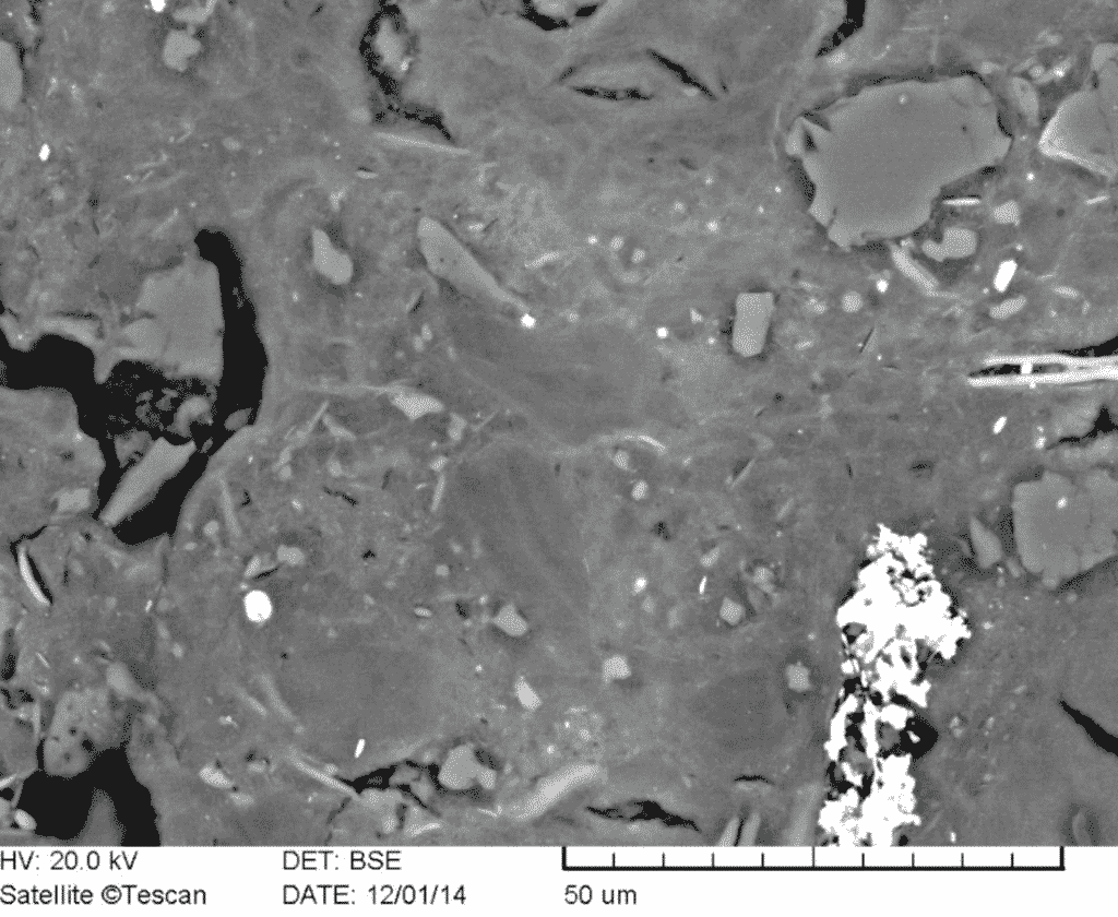 Microtexture of fired sample of field terra rossa, close to Medulin, South (Red) Istria Istria (Electron microscopic image, field sample IST-9).