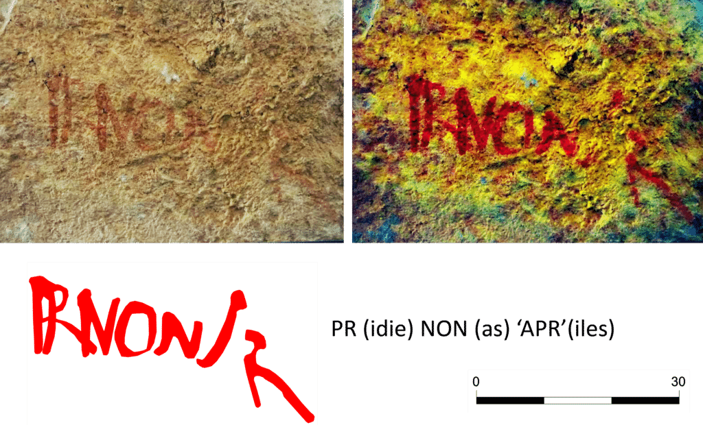 Iscrizione dipinta dalla cava di El Mèdol con menzione alle Nonae e al mese di aprile.