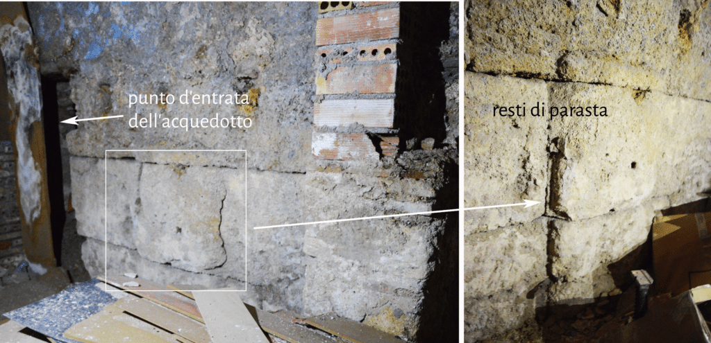 Resti conservati presso il C/Civaderia 2 in cui visibile l'entrata della diramazione dell’acquedotto nelle strutture della terrazza intermedia.