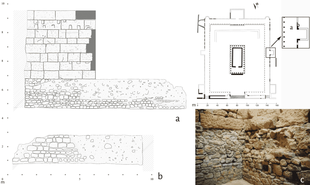 Resti delle fondazioni del muro perimetrale della piazza conservati nel settore orientale, attuale Consell Comarcal del Tarragonès.