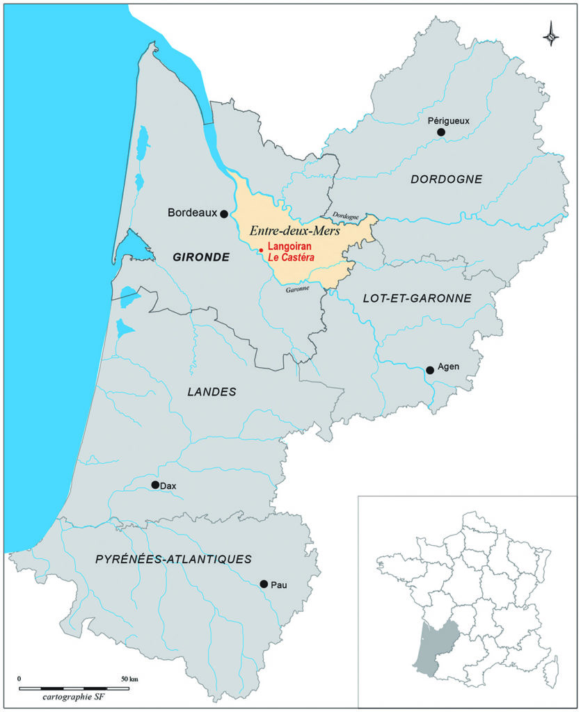 Localisation géographique du site du castrum du Castéra 
(Langoiran, Gironde) (DAO Sylvie Faravel).