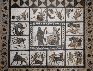 Les douze travaux d’Hercule, mosaïque romaine, IIIe siècle, provenant de Liria (région de Valence, Espagne), Musée archéologique national, Madrid.