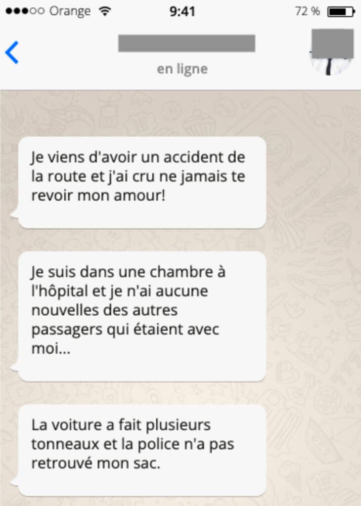 échange SMS d'un brouteur avec sa victime.