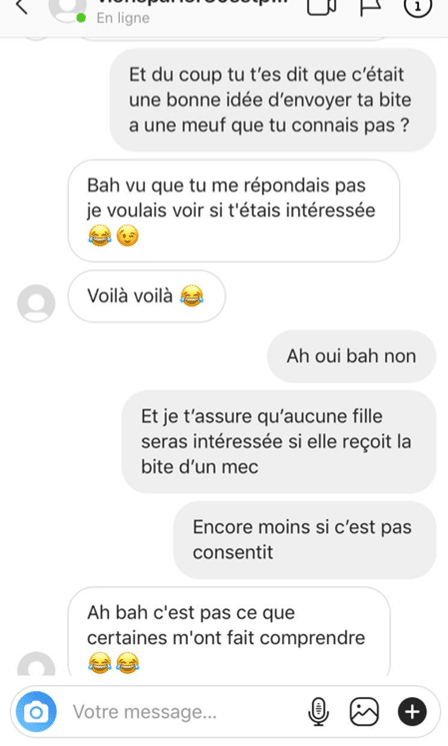 Discussion Instagram suivant l'envoi d'une dick pic. 