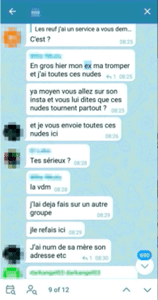 Discussion sur Telegram usant de données d'une autre personne.