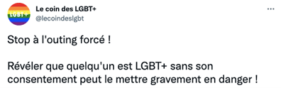 Publication sur X (anciennement Twitter) qui dénonce les pratiques d'outing.