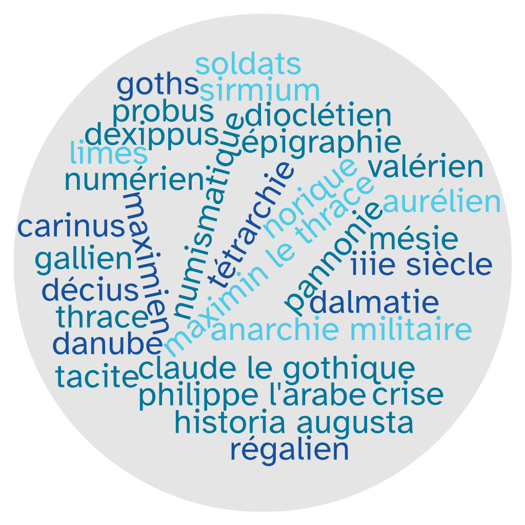 Mots clés de la publication :
Norique, Pannonie, Dalmatie, Mésie, Thrace, Danube, limes, Sirmium, crise, anarchie militaire, IIIe siècle, Maximin le Thrace, Philippe l'Arabe, Décius, Régalien, Gallien, Valérien, Probus, Tacite, Claude le Gothique, Aurélien, Carinus, Numérien, Dioclétien, Maximien, Tétrarchie, numismatique, épigraphie, Historia Augusta, Dexippus, Goths, Soldats