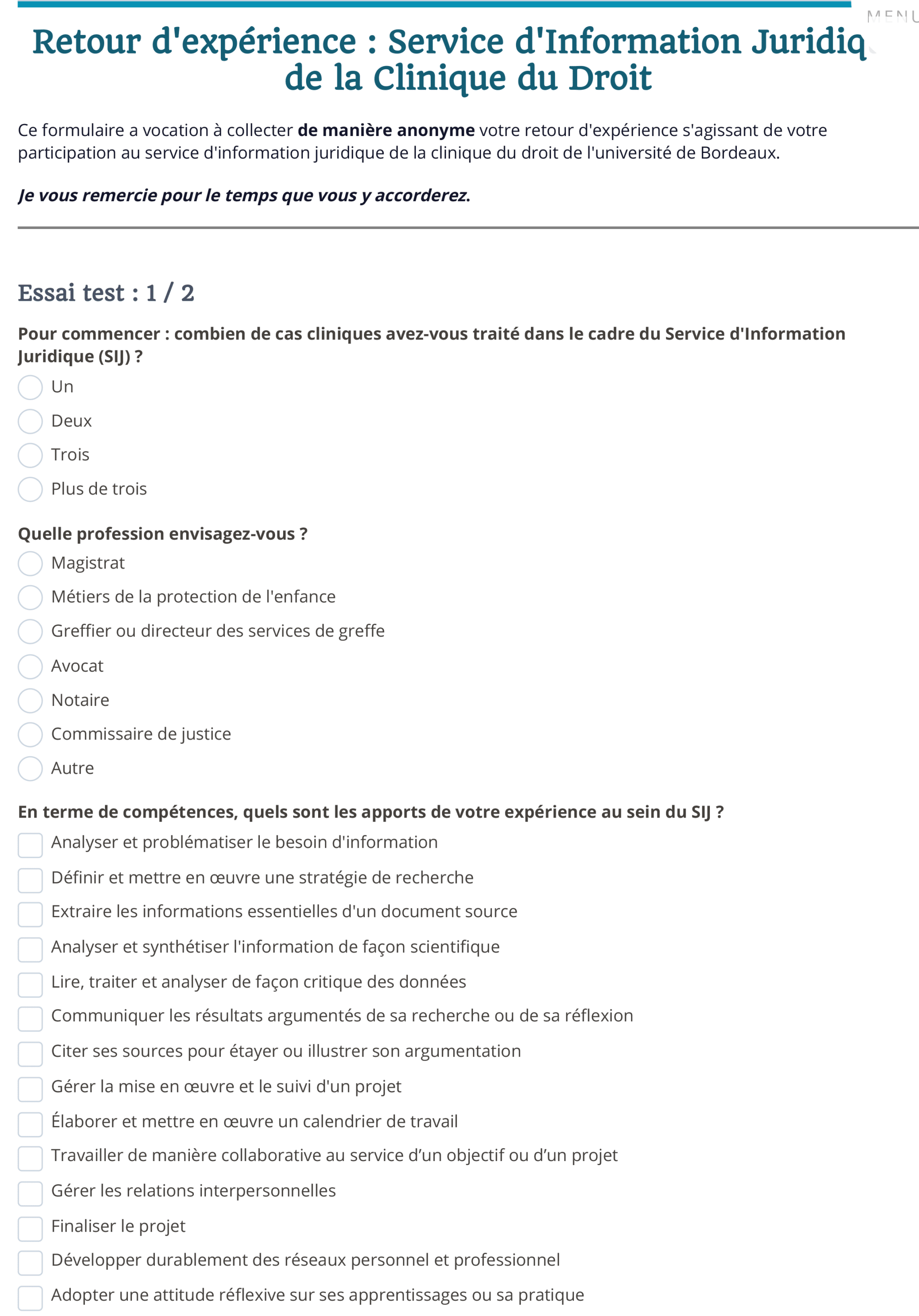 Questionnaire réalisée par Anne-Sophie Kremeur.