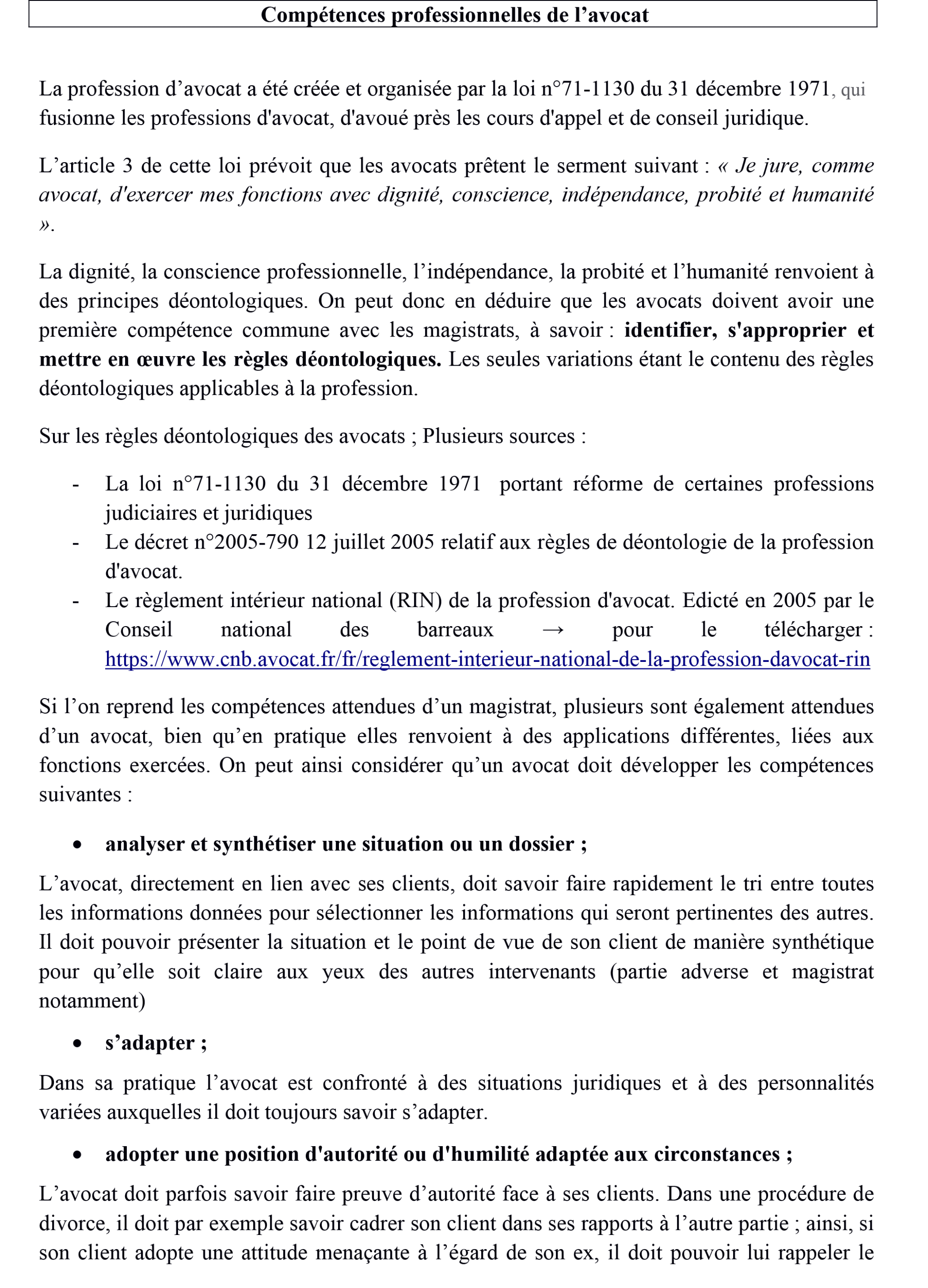 Compétences avocat.