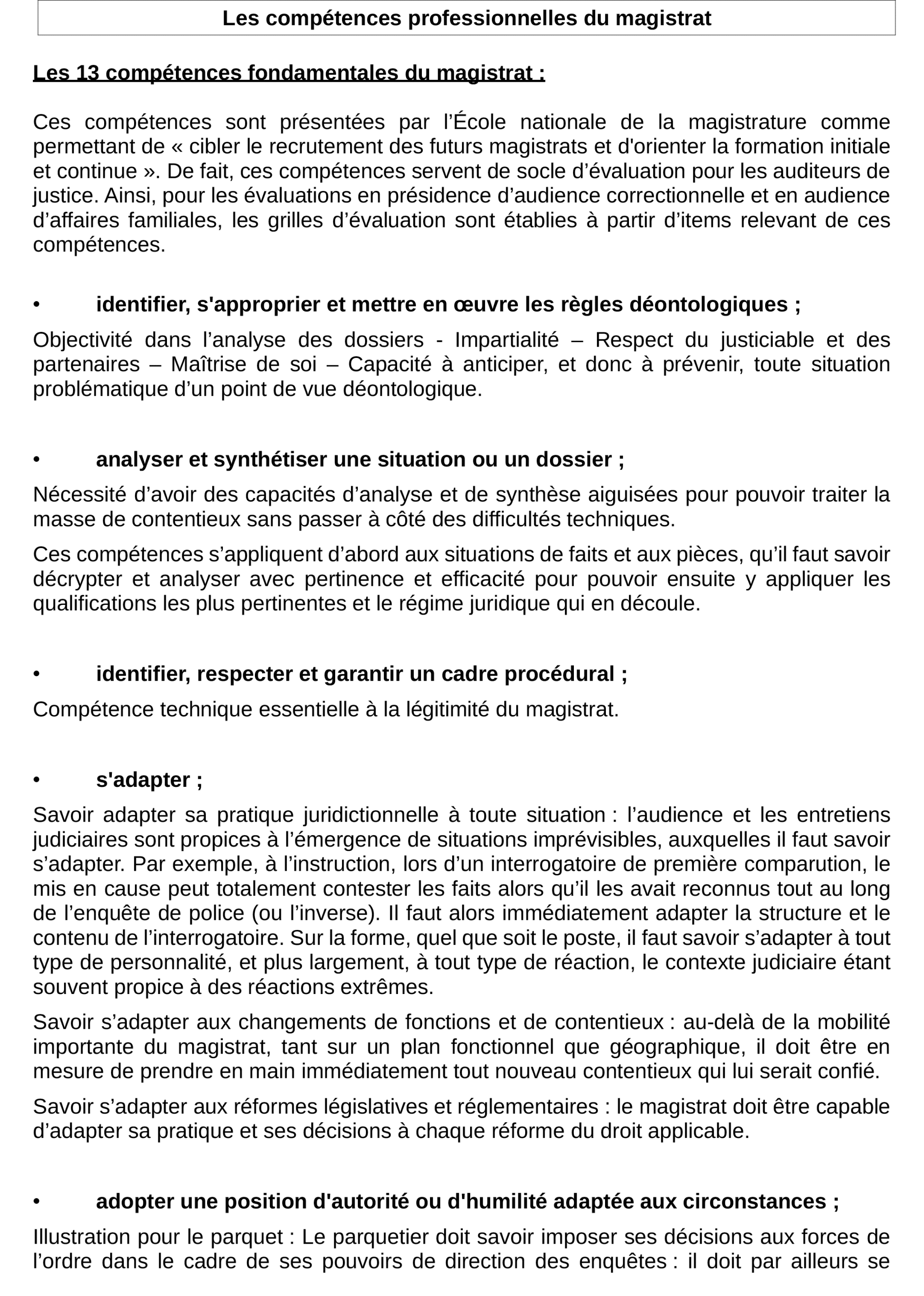 Compétences magistrat.