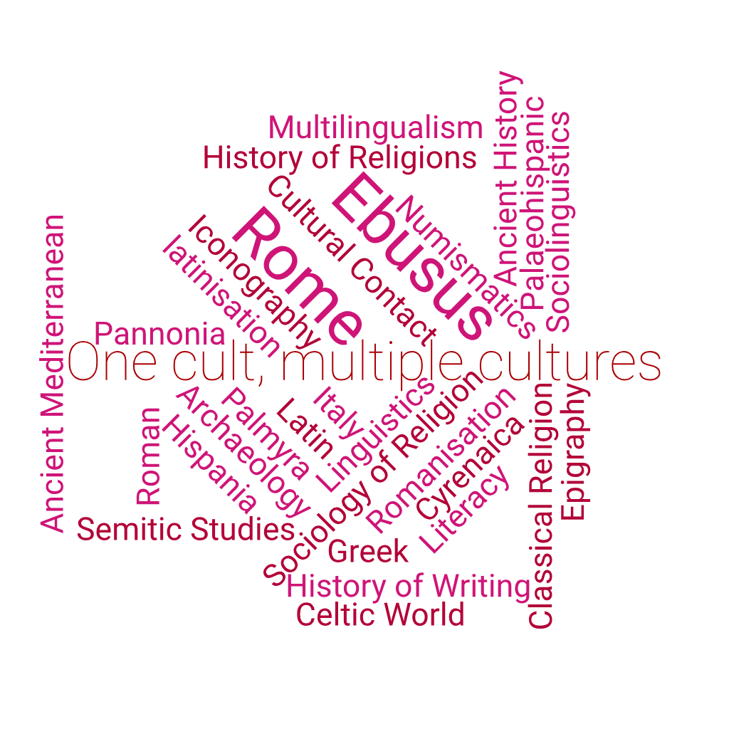 nuage de mots de l'ouvrage One cult, multiple cultures
Ancient History; Ancient Mediterranean; Archaeology; Celtic World; Classical Religion
Cultural Contact; Cyrenaica; Ebusus; Epigraphy; Greek; History of Religions; History of Writing; Iconography; Italy; Latin; Latinisation; Linguistics; Literacy; Multilingualism; Numismatics; Palaeo-European Languages and Scripts; Palaeohispanic; Palmyra; Pannonia; Roman Hispania; Romanisation; Rome; Semitic Studies; Sociolinguistics; Sociology of Religion;