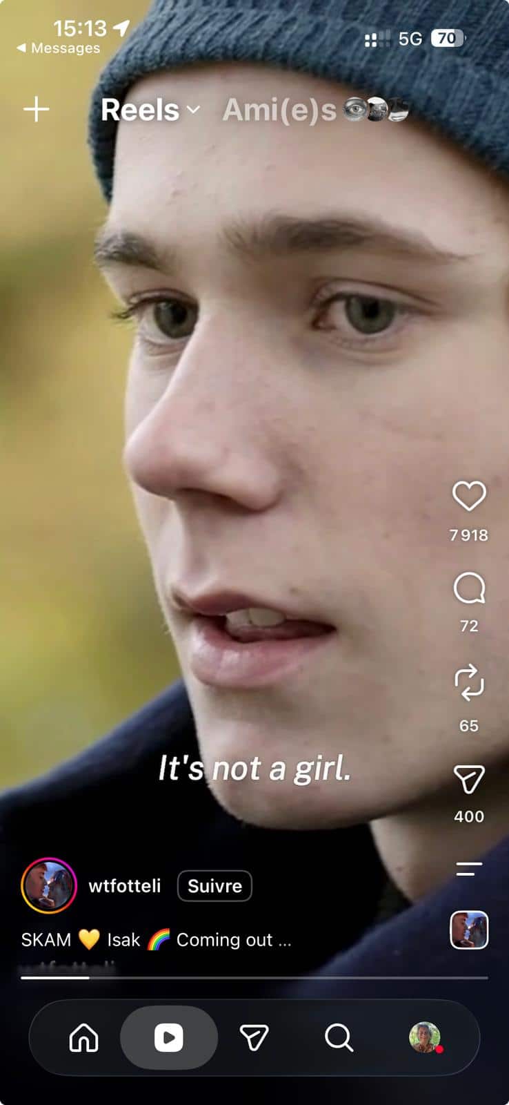 Extrait vidéo du coming out d'Isak dans Skam