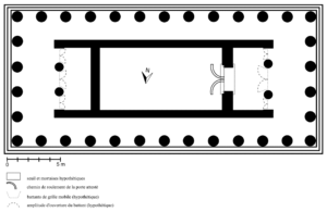 Fig. 9.a. Délos, grand temple d’Apollon. Plan restitué (dessin M. Dromain).