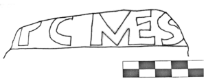 <figcaption style="line-height: 1em;"><i class="fas fa-tint"></i><span style="font-size: 11px;"> <b>Fig. 3. </b> Tegola con bollo mutilo menzionante due membri della <i>gens Mestria</i> da Castelvecchio-Madonna del Monte (da Ravara Montebelli 2007, 69, fig. 16).</span></figcaption> Fig. 3. Tegola con bollo mutilo menzionante due membri della gens Mestria da Castelvecchio-Madonna del Monte (da Ravara Montebelli 2007, 69, fig. 16).