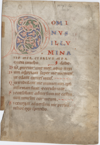 Psautier Gallican, fragment (1150-1199). Yale, Beinecke Ms. 482.66.