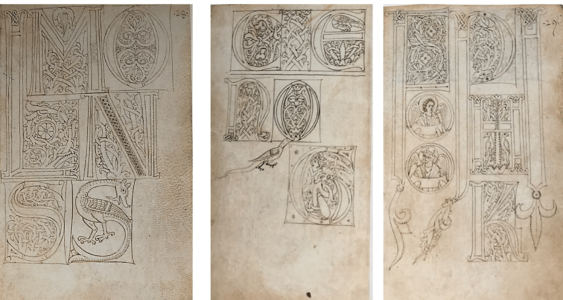 Livre de modèles d’initiales, peut-être aussi cahier d’exercice. Toscanie, ca. 1175, Cambridge, Fitzwilliam, Ms. 83-1972.