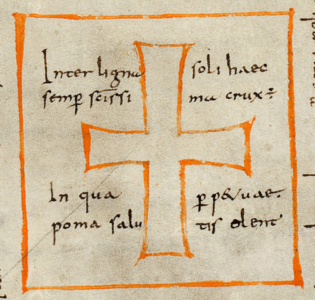 Plano de Saint Gall (St. Gallen, Stiftsbibliothek, Cod. Sang. 1092), cruz del cementerio, https://www.e-codices.unifr.ch.