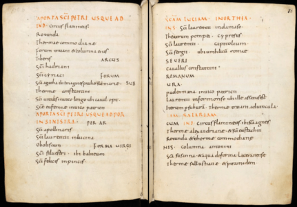 Einsiedeln, Stiftsbibliothek, Codex 326(1076), fols. 79v-80 (Itinerario Einsiedeln), https://www.e-codices.unifr.ch.