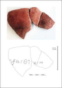 Fragment de céramique tournée trouvée à Bram-Buzerens (Aude) en 2015 ; Fouilles Archeodunum (© Archéodunum, A. Lemaire) ; Datation : Haut-Empire.