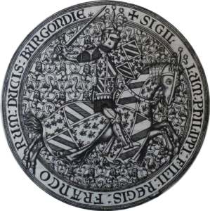 1er Grand Sceau de Philippe II de Bourgogne, 1342-1404, dessin.
