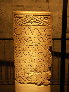 Funerary inscription of a soldier named Catunecus, son of Aesugeslus, from the Oppidum Ubiorum (Cologne) ; AE 2003, 1218; Date: Early 1st c. AD; Present Location: Römisch-Germanisches Museum Köln (Praetorium); © C. Witschel.