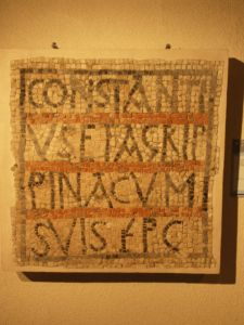 Christian votive inscription on the mosaic floor of the “Basilica del Fondo Tullio alla Beligna” in Aquileia. AE 1975, 410f; Date: Around AD 400. Present Location: Museo Paleocristiano di Monastero, Aquileia; © C. Witschel.